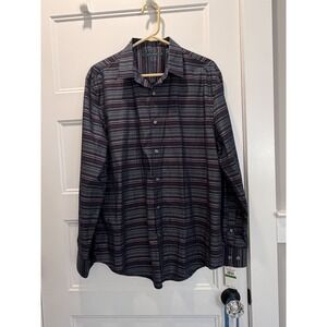 New PERRY ELLIS MENS DARK SAPPHIRE Design Long Sleeve Dress Shirt Medium